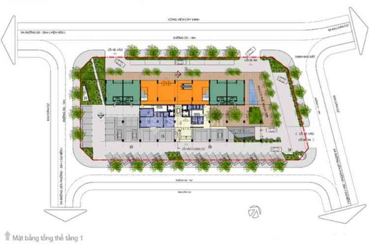 Sơ đồ mặt bằng căn hộ Cao ốc Phố Đông Hoa Sen, layout phòng ngủ phòng khách bếp